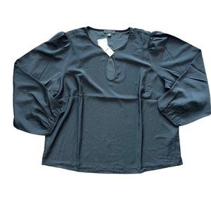 J Crew Adult XL Puff Sleeve Stain Back Crepe Top Black Women's NWT BL007
